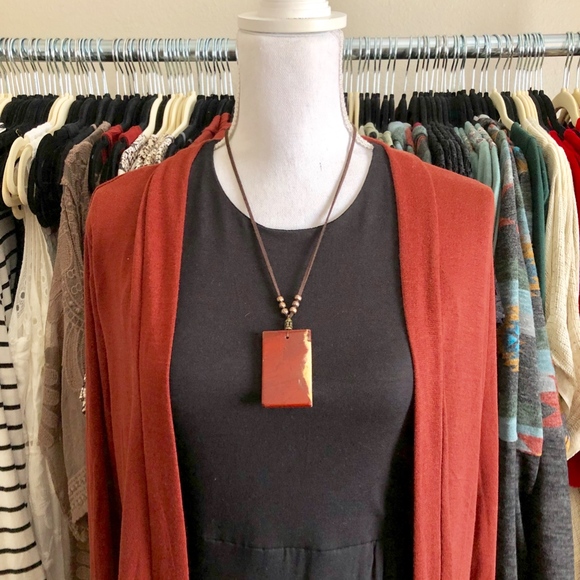 Red Jasper Rectangle Pendant Necklace - Picture 2 of 3